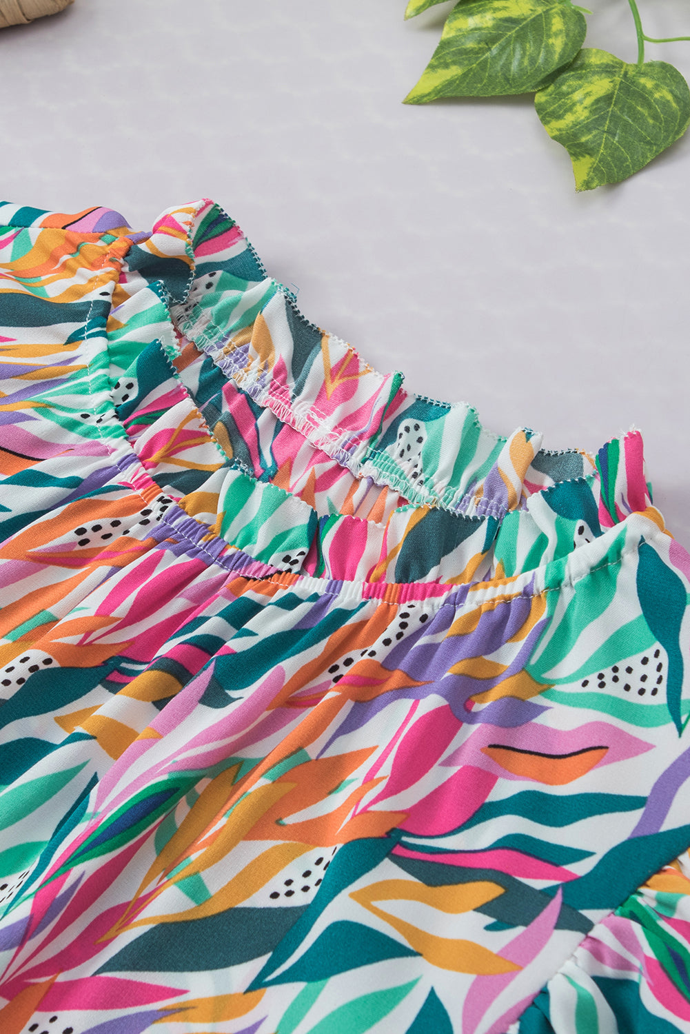 Abstract Floral Ruffle Flutter Sleeve Blouse