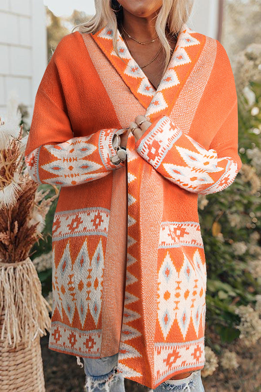 Aztec Border Open Front Cardigan