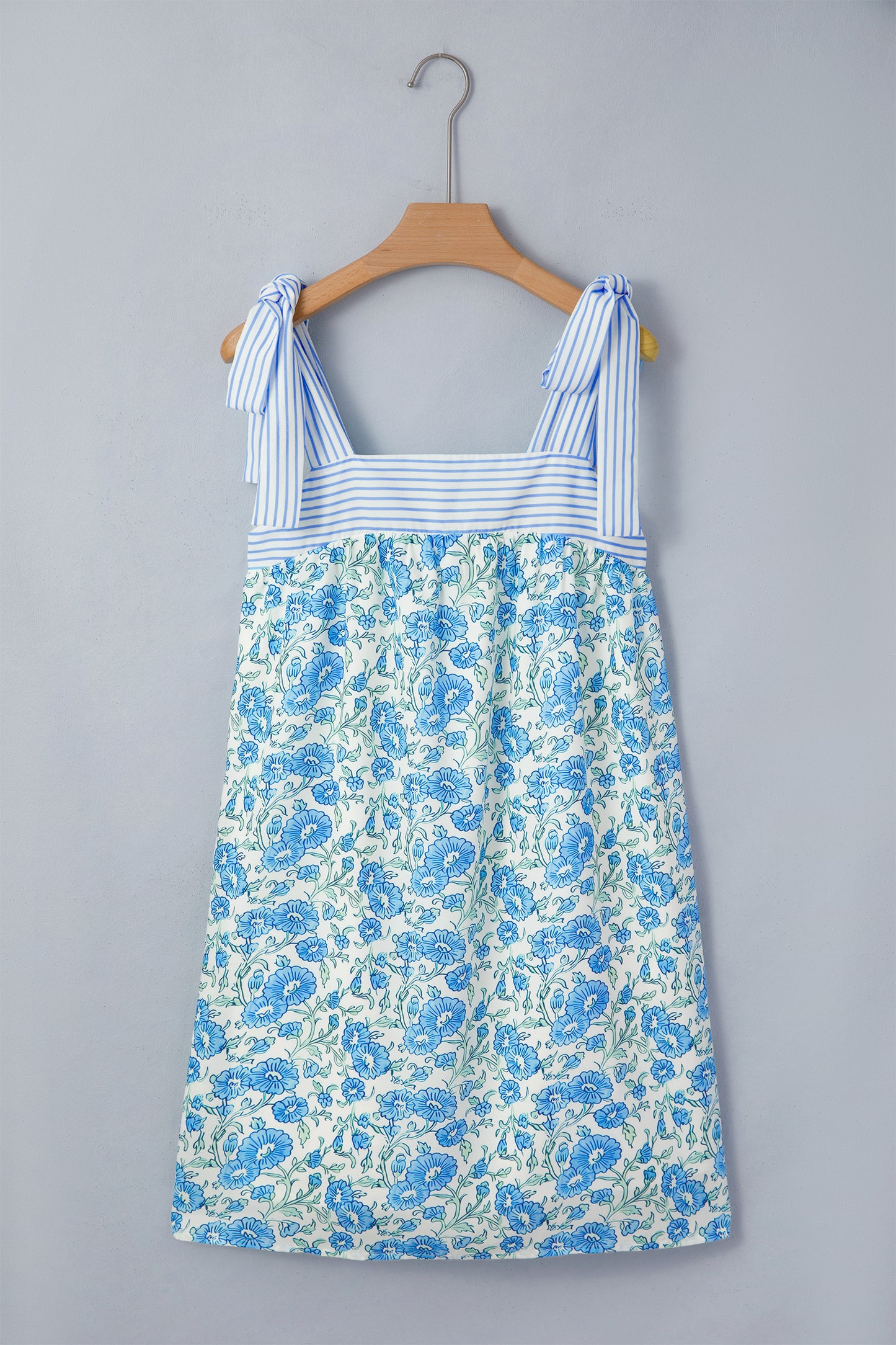 Floral Stripe Patchwork Bow Tie Strap Dress