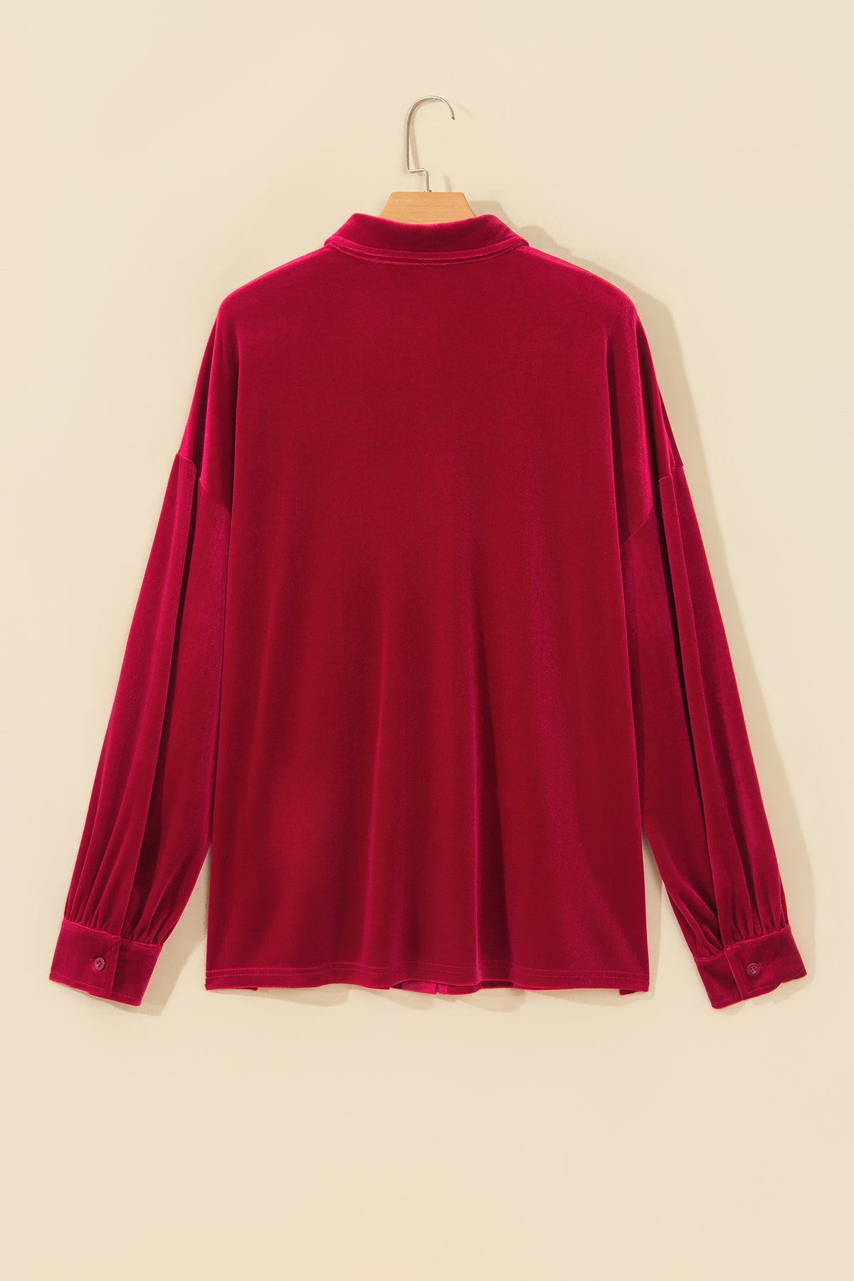 Solid Velvet Pocketed Long Sleeve Buttoned Shirt