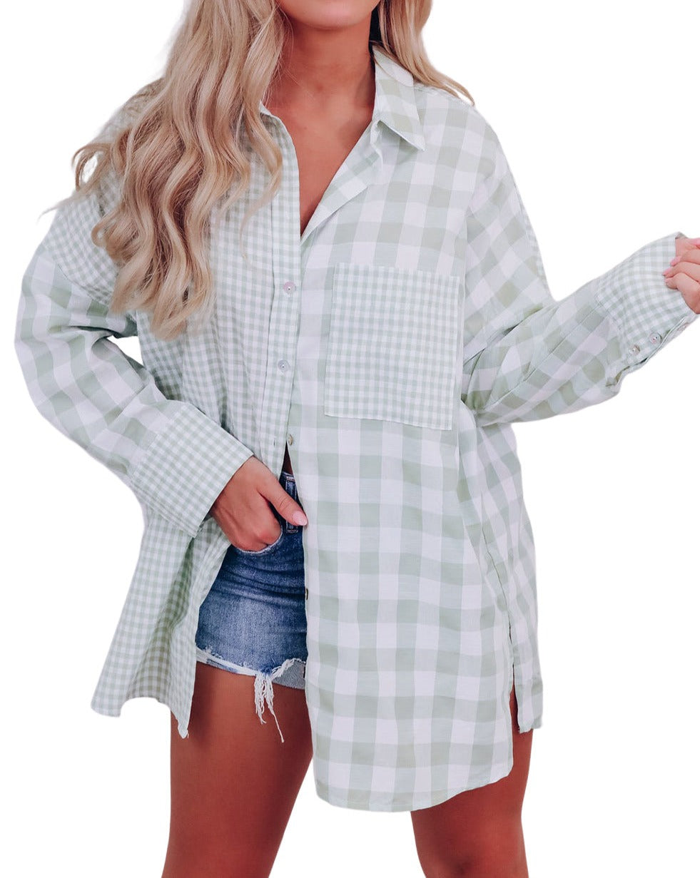 Checker Patchwork Long Sleeve Shirt