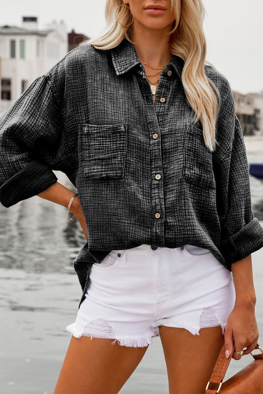 Gauze Chest Pockets Buttoned Shirt