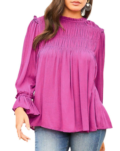 Shirred Ruffle Flounce Sleeve Blouse