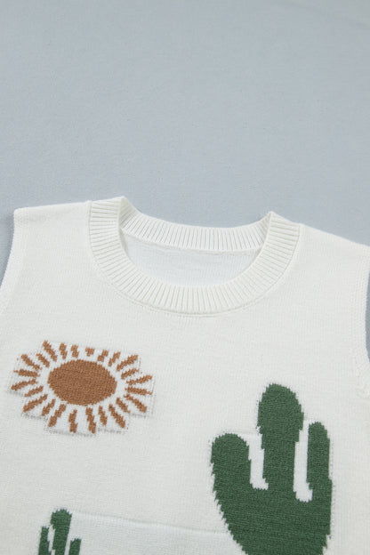 Western Cactus Oasis Sleeveless Sweater Top