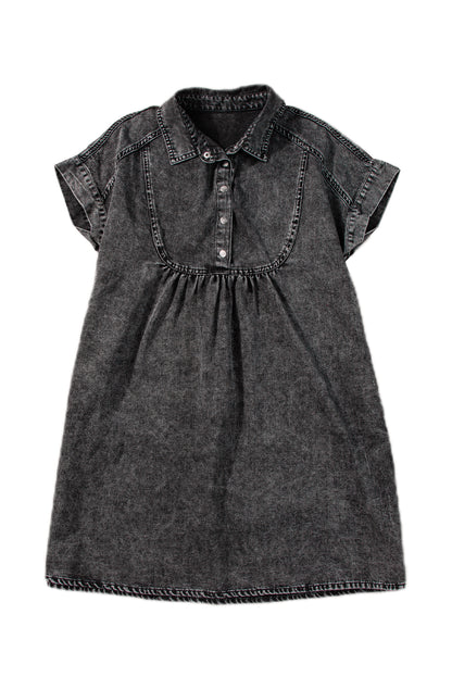 Denim Acid Wash Collared Dress