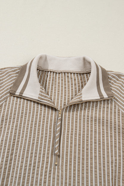 Plus Size Stripe Zip-Up Collared Mini Dress