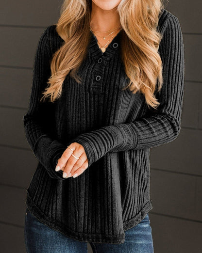 Ribbed Long Sleeve V-Neck Top