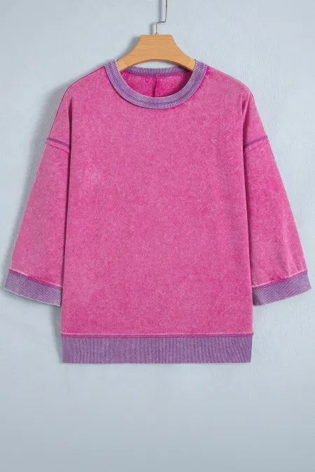 Colorblock Trim Mineral Wash 3/4 Sleeve Top