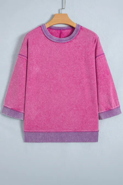 Colorblock Trim Mineral Wash 3/4 Sleeve Top