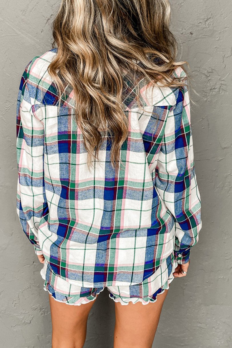 Plaid Shirt and Shorts Lounge Set