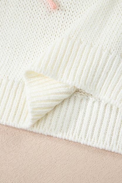 Contrast Bow Tie Short Sleeve Knit Sweater