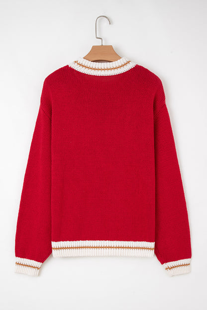 MERRY Colorblock Trim Drop Shoulder Sweater
