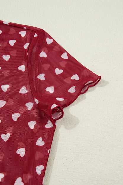 Heart Mesh Short Sleeve Top