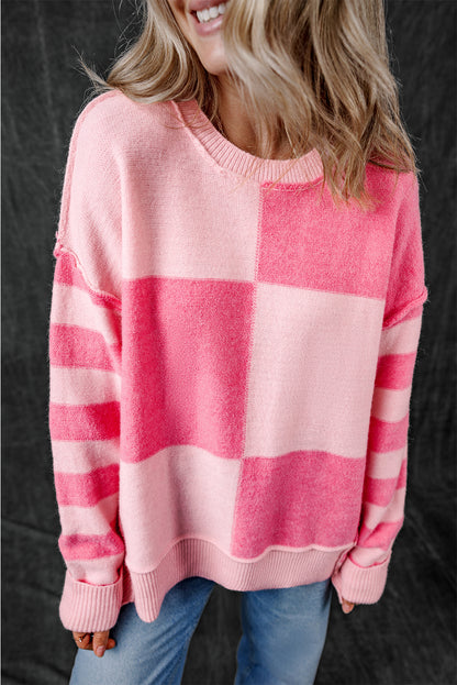 Colorblock Checker Stripe Sweater