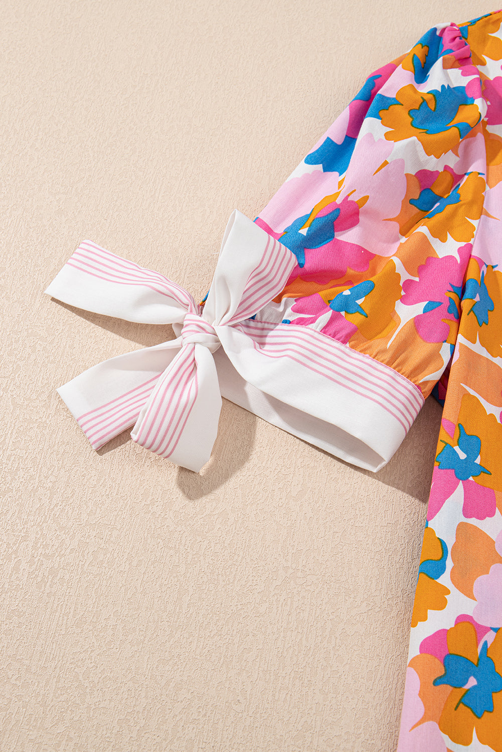 Floral Colorblock Stripe V-Neck Short Sleeve Blouse