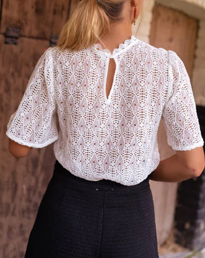 Scalloped Lace Keyhole Back Blouse