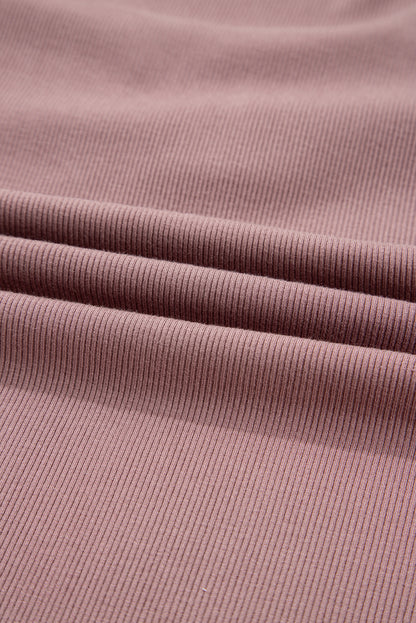 Gathered Bust Square Neck Ribbed Long Sleeve Top