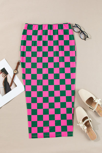 Checker High Waist Midi Skirt