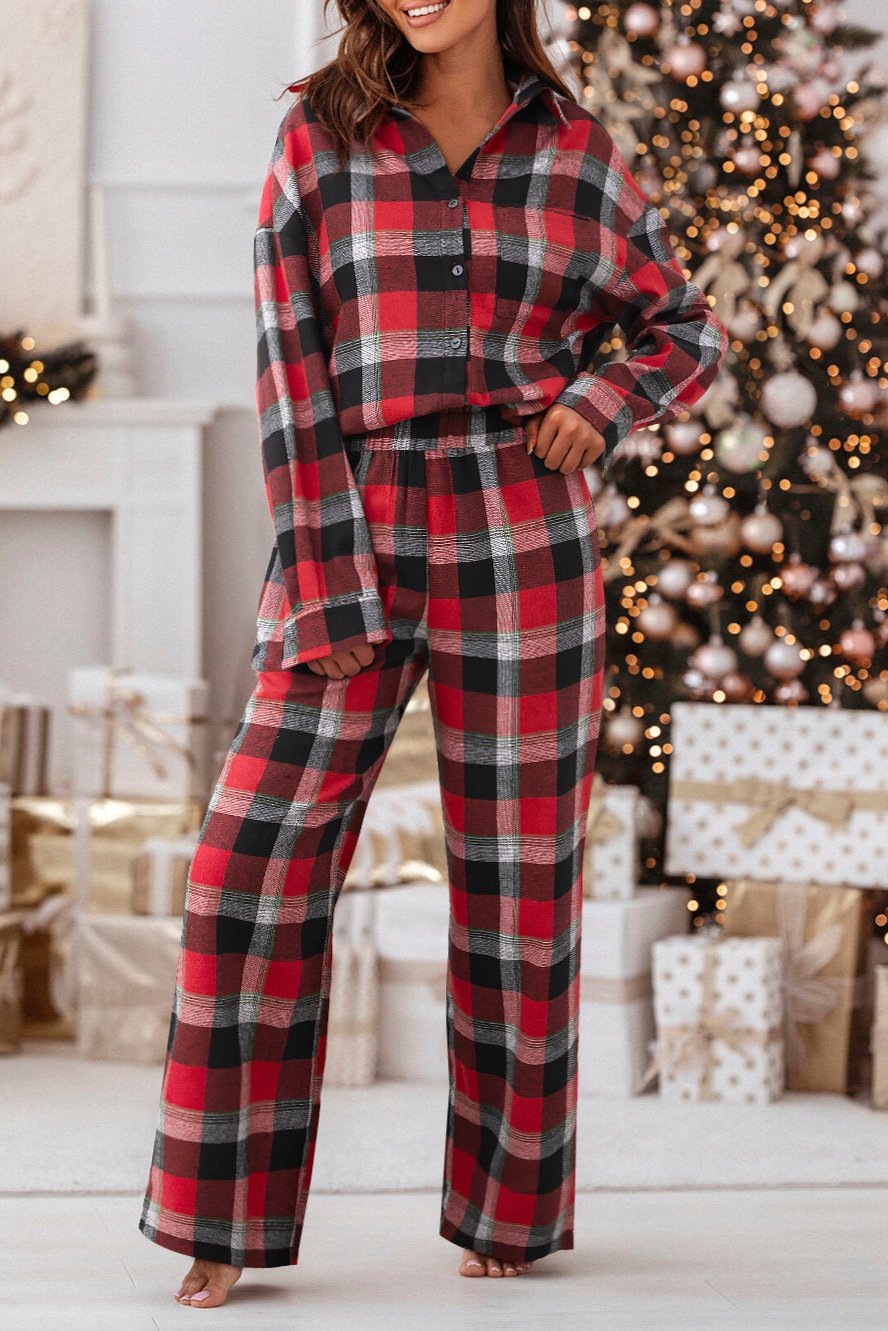 Checker Shirt and Pants Pajama Set