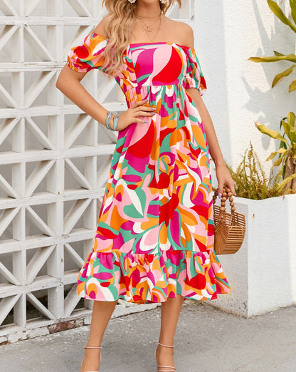 Abstract Square Neck Midi Dress