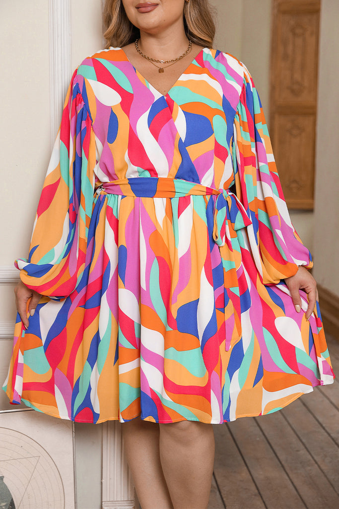 Abstract Belted Dress Plus Size