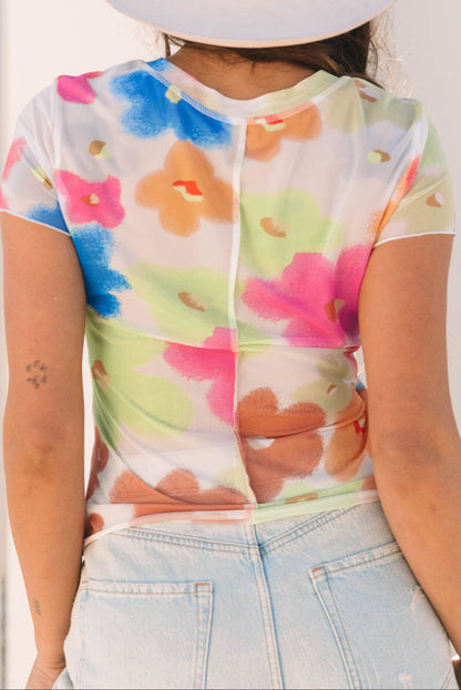 Floral Mesh Short Sleeve T-Shirt