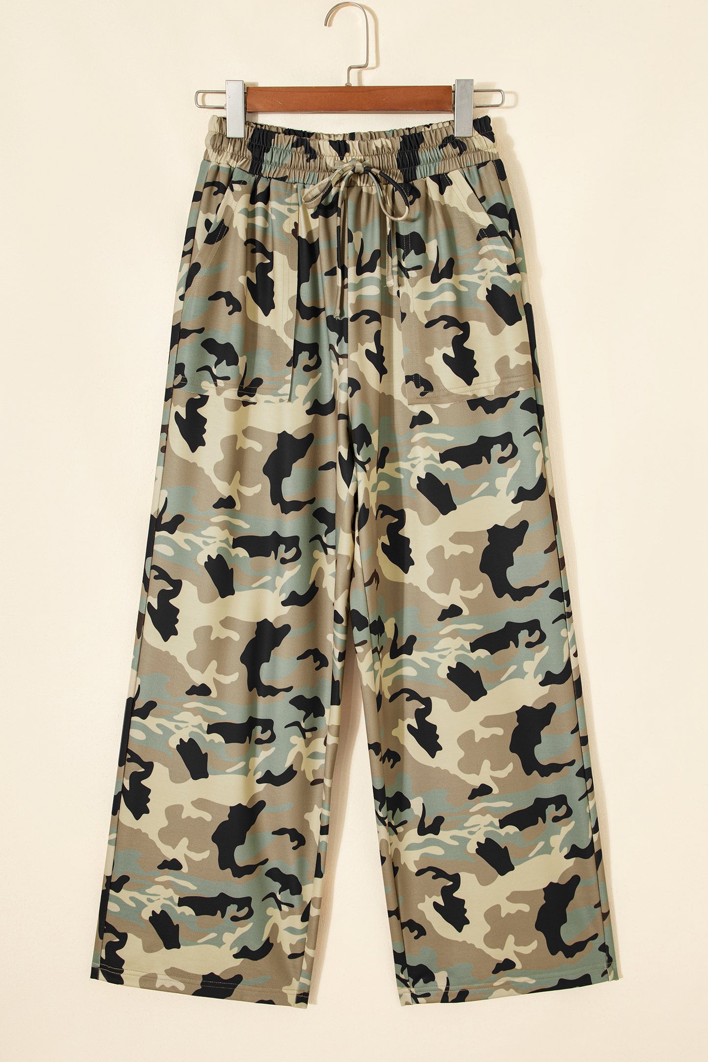 Camo Drawstring Elastic Waist Wide Leg Pants