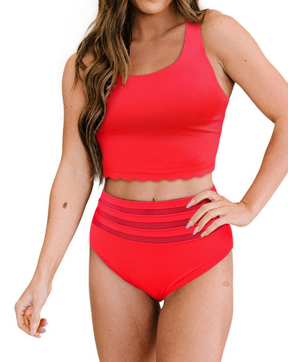 Scalloped Criss Cross Bikini Swimsuit