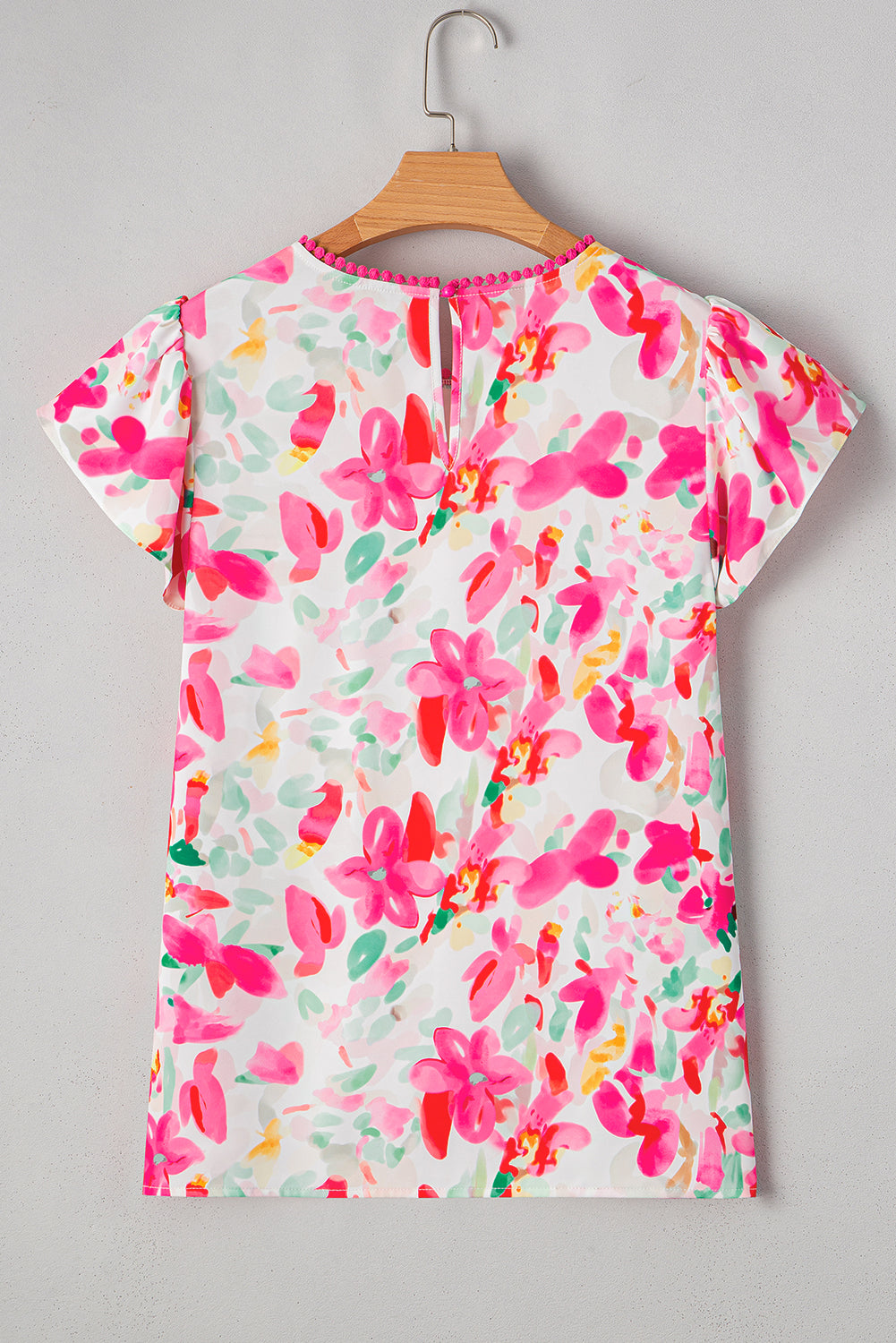 Floral Flutter Sleeve Round Neck Blouse