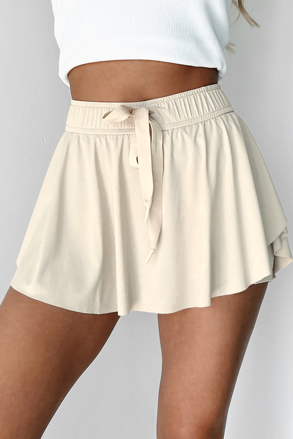 Solid Drawstring High Waist Skort