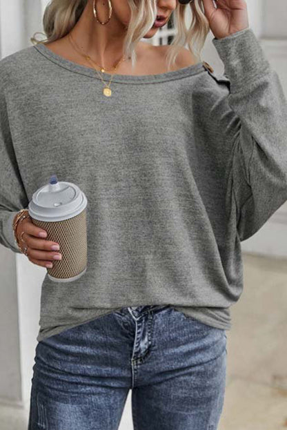 Solid Buttoned Long Sleeve Top