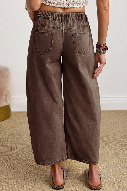 Solid Denim Patch Pocket Barrel Leg Jeans