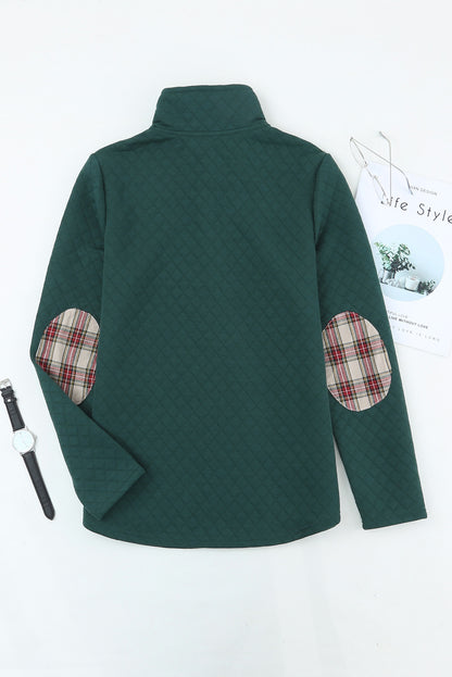 Plaid Elbow Patch Textured Sweatshirt