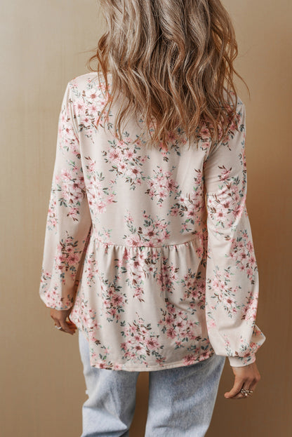 Floral Pleated Scoop Neck Blouse