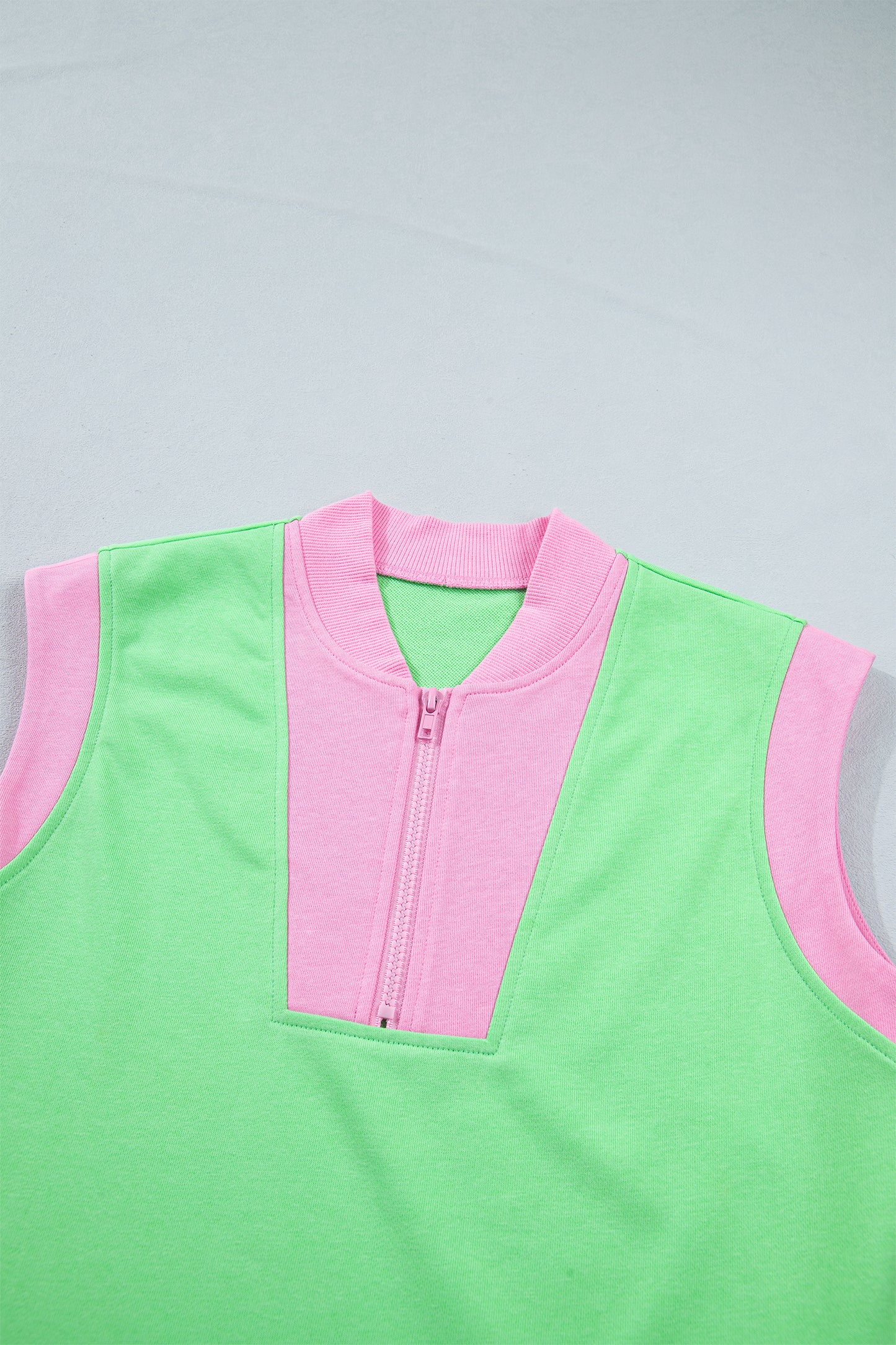 Colorblock Accent Half Zip Athleisure Top & Shorts Set