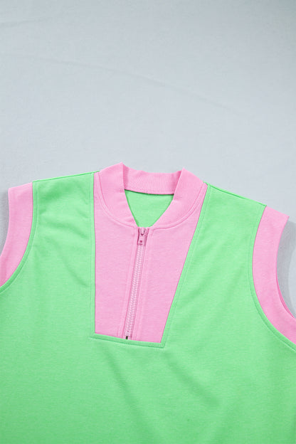 Colorblock Accent Half Zip Athleisure Top & Shorts Set