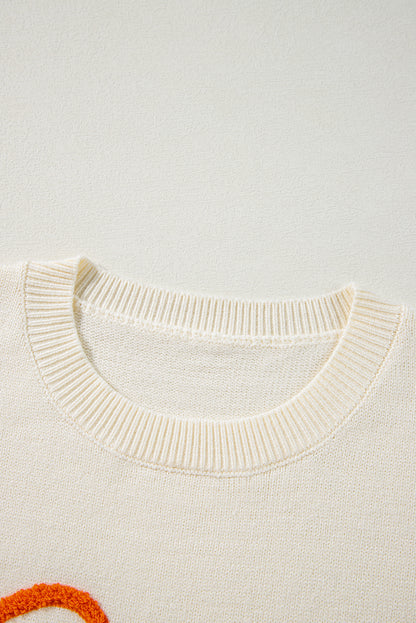 Halloween Boo Drop Shoulder Ribbed Trim Sweater