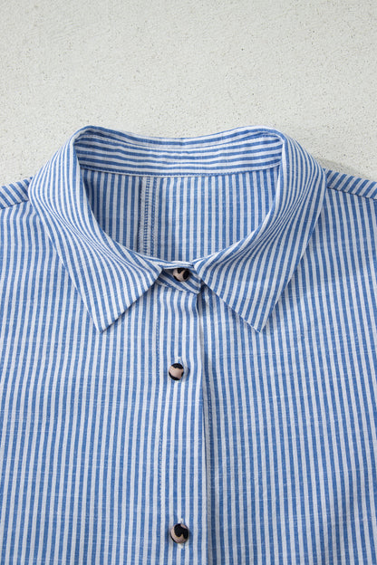 Stripe Leopard Ruffle Long Sleeve Buttoned Shirt