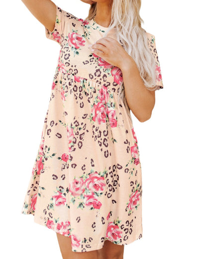 Floral Leopard Short Sleeve Dress