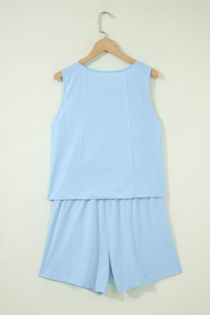 Solid Stitched Tank Top & Elastic Short Set