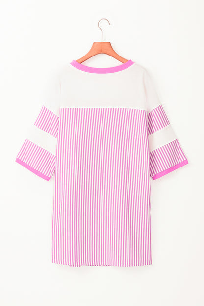 Stripe Patchwork 3/4 Sleeve Mini Dress