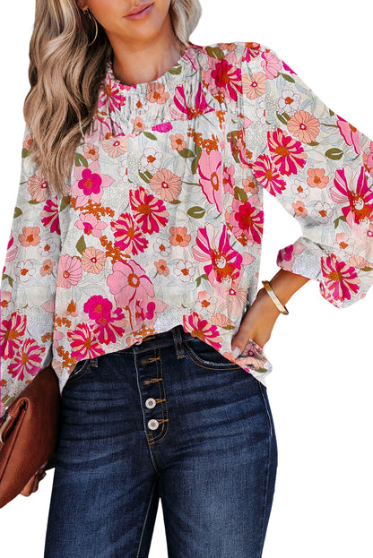 Floral Frilled Neckline Blouse