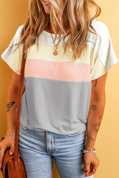 Colorblock Ribbed Short Sleeve T-Shirt