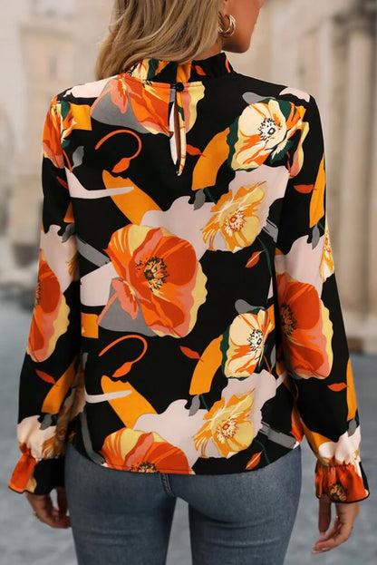 Floral Print Mock Neck Blouse