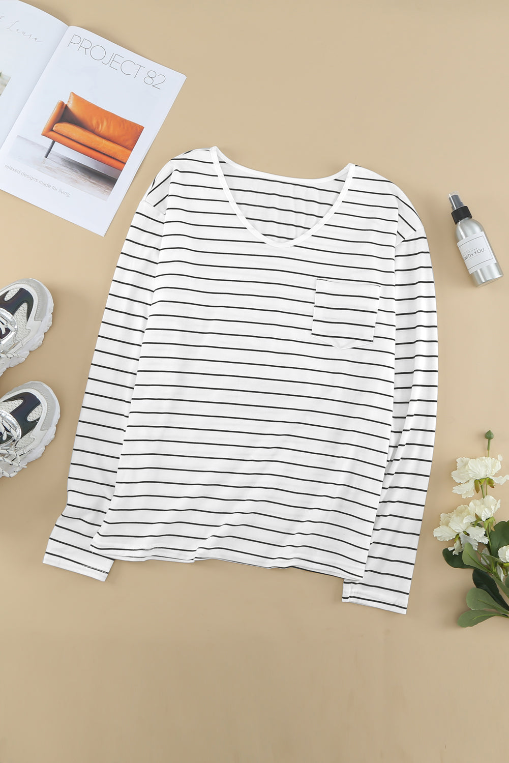 Stripe Long Sleeve V-Neck Top