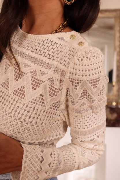 Geometric Lace Long Sleeve Blouse