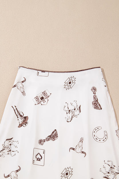 Western Lace Trim High Waist Maxi Skirt