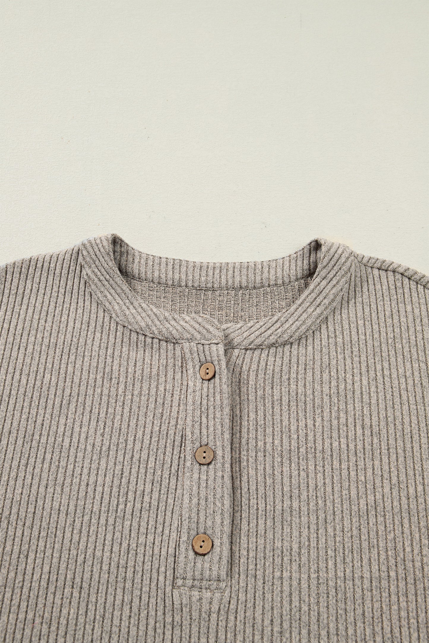 Plus Size Ribbed Knit Kangaroo Pocket Henley Top