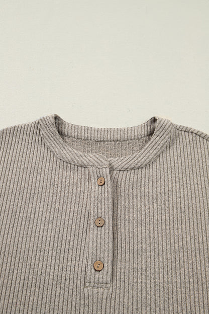 Plus Size Ribbed Knit Kangaroo Pocket Henley Top
