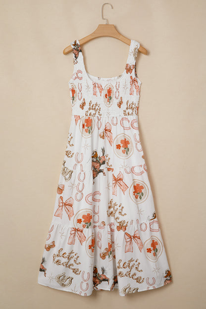 Western Horseshoe Smocked Sleeveless Midi Dress
